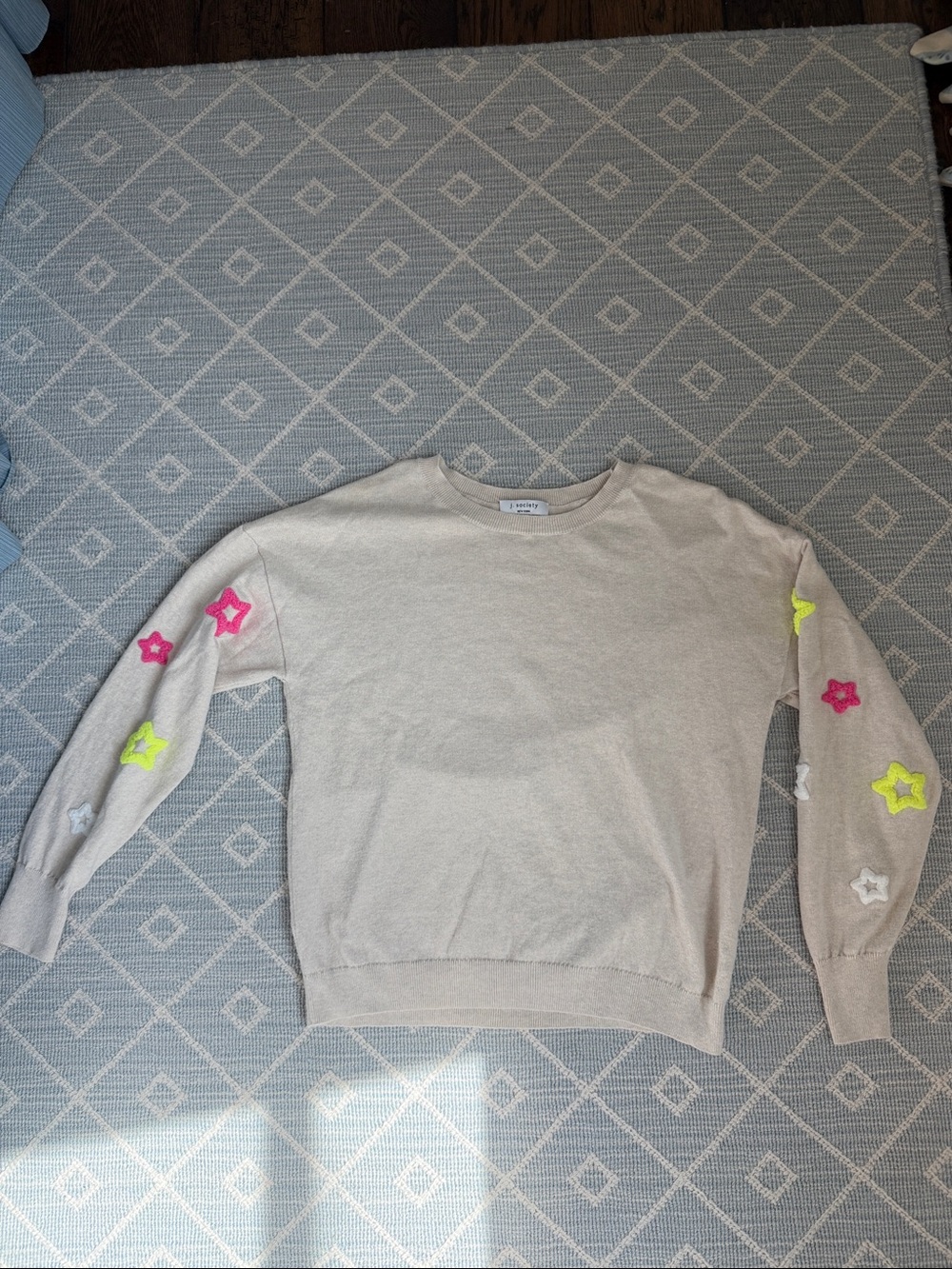 J. Society Oatmeal Cotton sweater with Neon Appliqué
